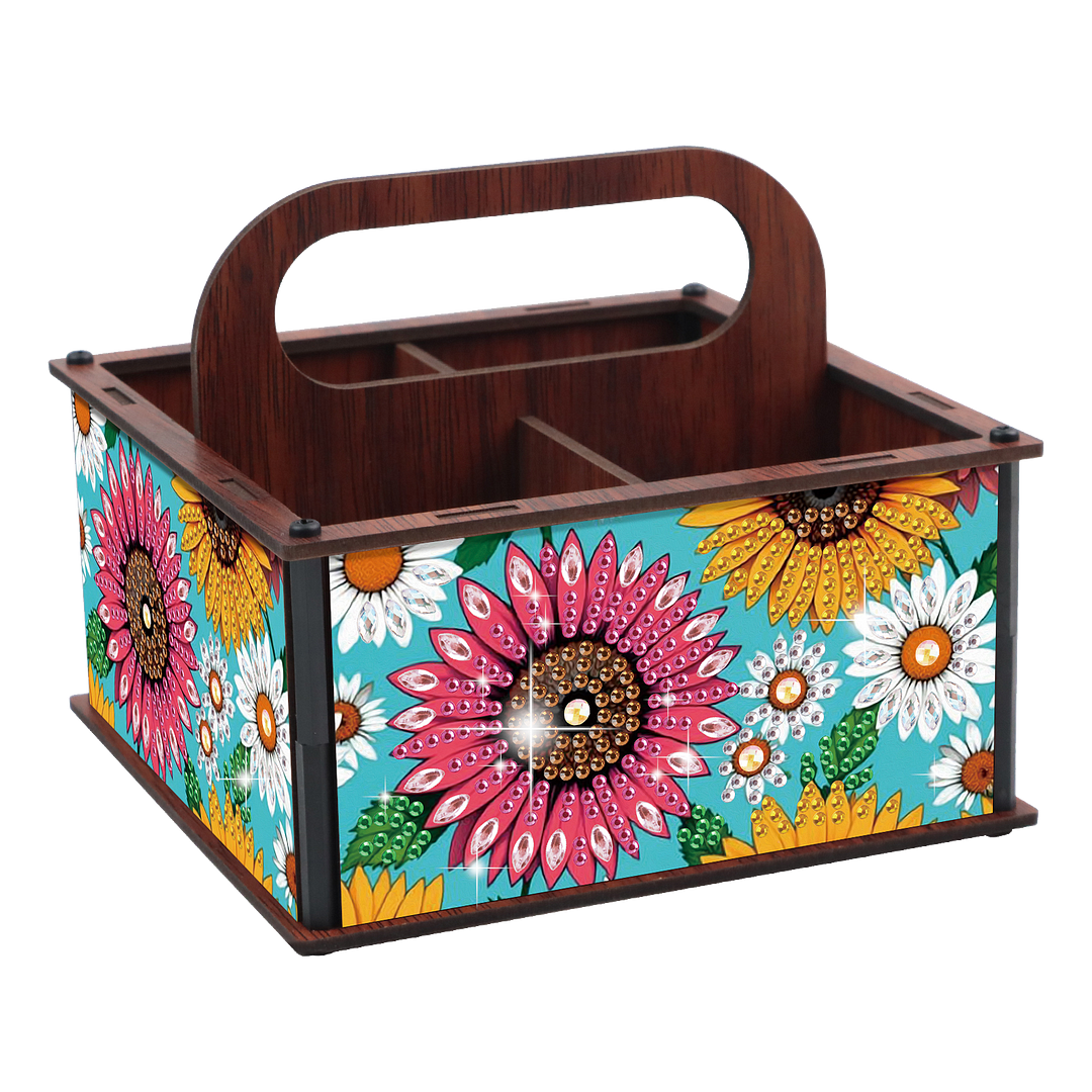 DIY Flower Wooden Diamond Painting Handheld Storage Box Kit Tabletop Art Decor