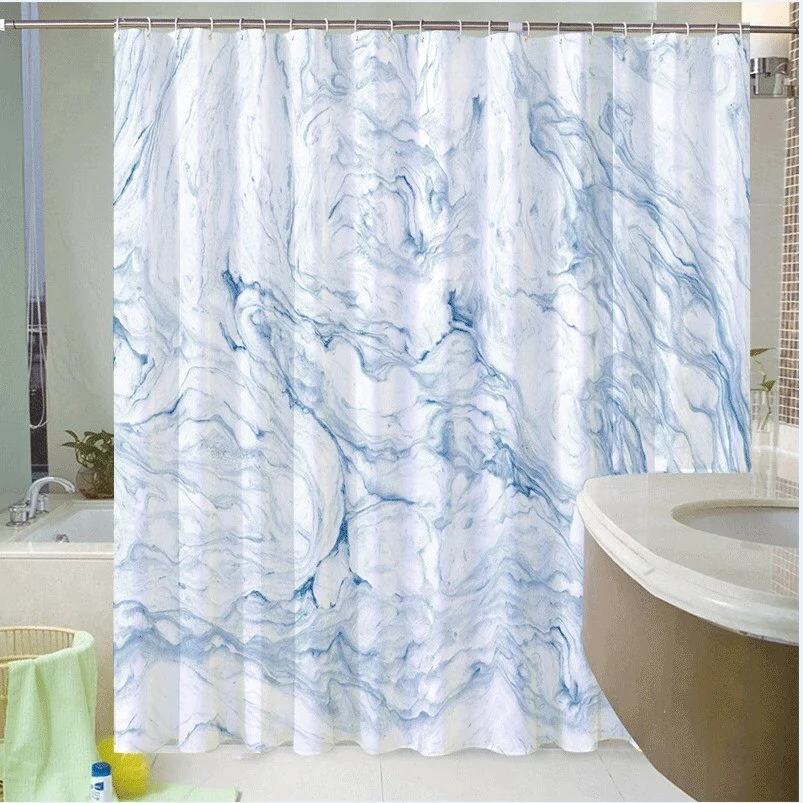 Marble Striped Shower Curtain Blue Black Simple Design Wave Bathroom Accessories Decorative Waterproof Screen With Hook