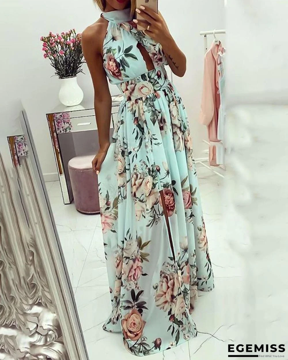 Floral Print Knotted Cutout Back Maxi Dress | EGEMISS