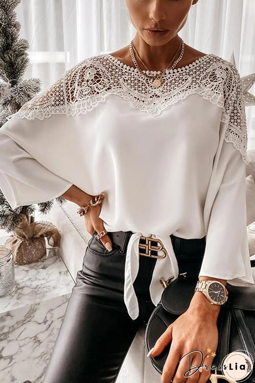 Lace O Neck Bat Blouse