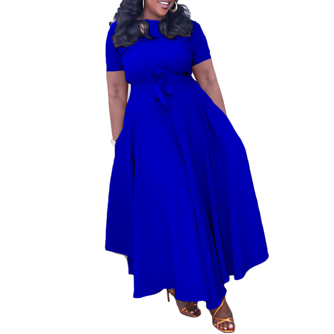 Women's Summer Fashion Chic Solid Short Sleeve A-Line Africa Plus Size Dress