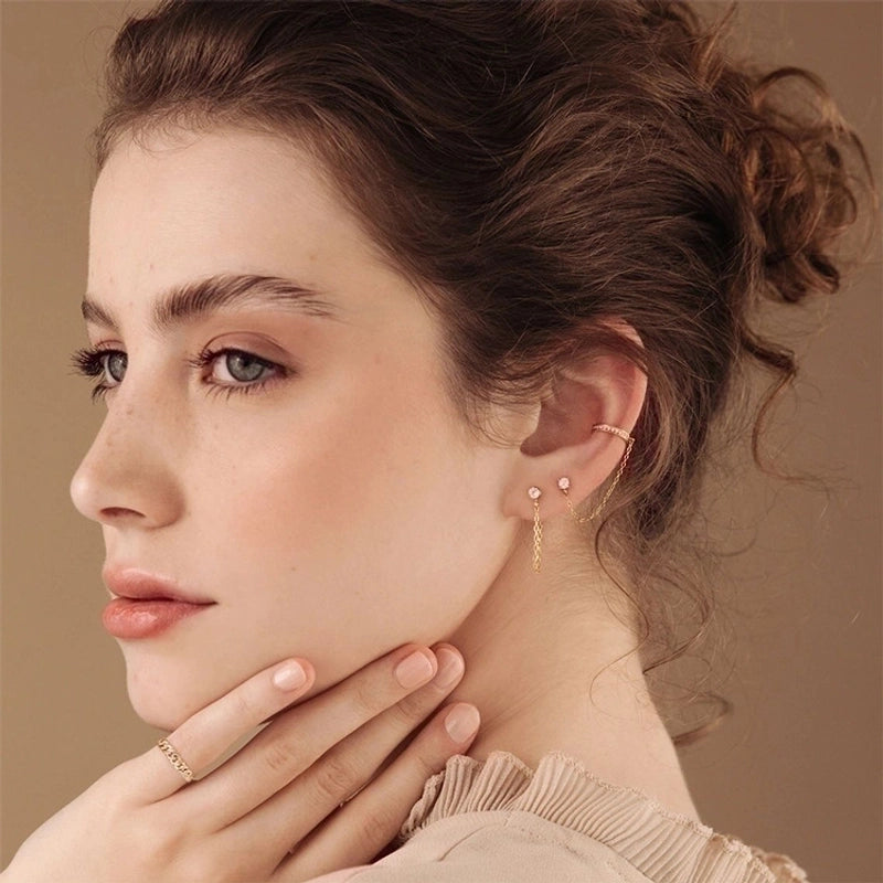 1 Pair Minimalist Geometric Inlay Stainless Steel Rhinestones 14K Gold Plated Rose Gold Plated Drop Earrings