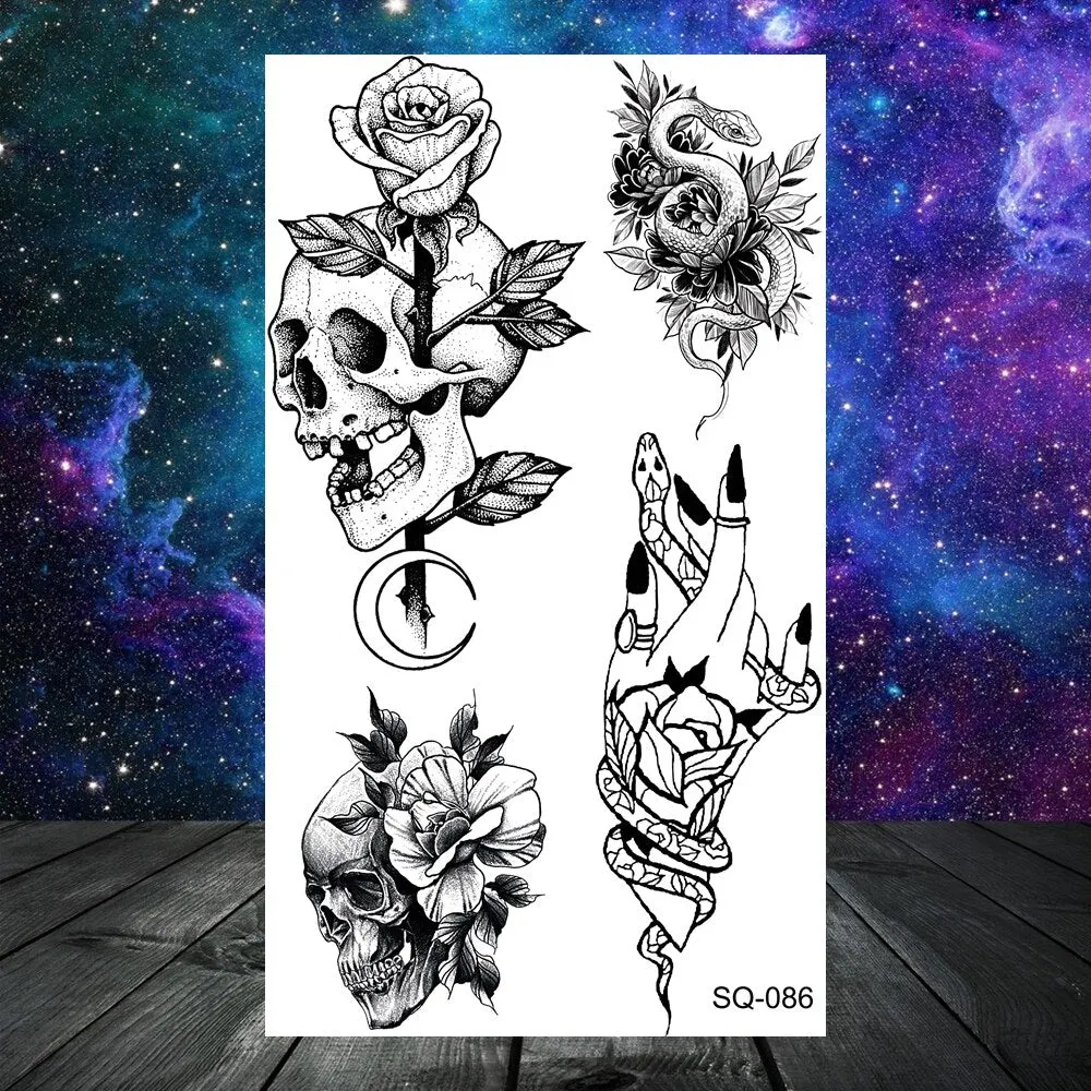 3D Black Whale Mandala Temporary Tattoos For Women Adult Men Rose Flower Mountain Geometry Fake Tattoo Kids Tatoo Paper