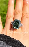 Dark Green Paraiba Tourmaline Ring For Women, Cushion Cut Radiant Cut Elongated Three Stones Baguette Side Stones Ring Gifts For Her