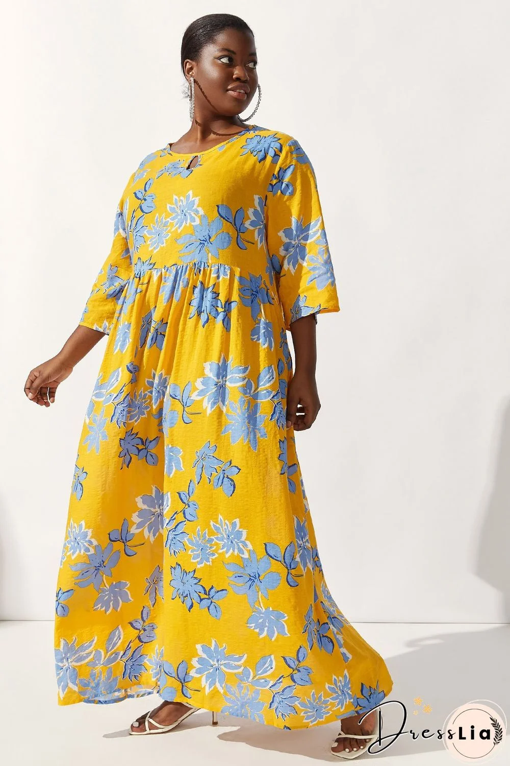 Round-neck Floral-print Maxi Dress P14444