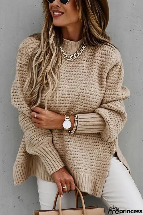 High Neck Side Slit Sweater