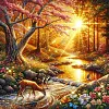 Bois du coucher de soleil-Ronde Peinture Diamant-40*40CM