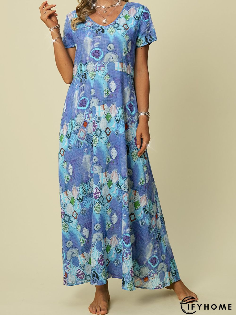 A-Line Short Sleeve Boho Weaving Dress | IFYHOME