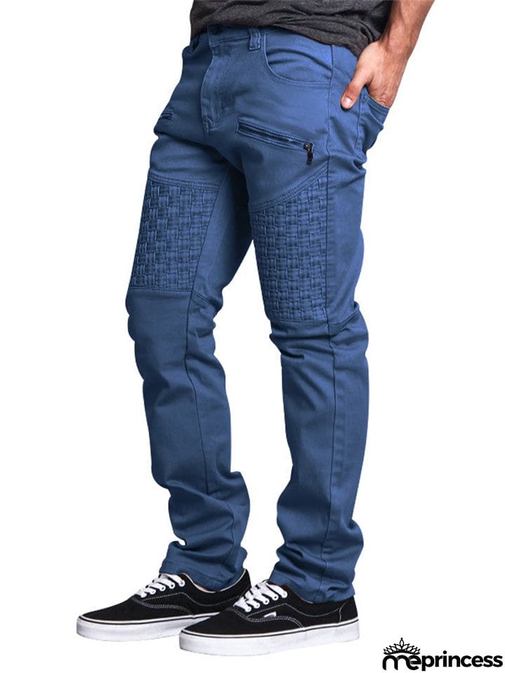 Men's Personality Leather Splicing Straight Leg Pants