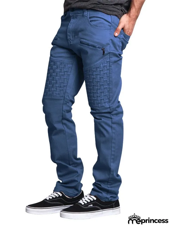 Men's Personality Leather Splicing Straight Leg Pants