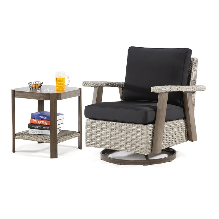Joyside Ergonomic Structure Patio Chair with Side Table Set, 2-Piece