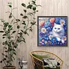 Chat blanc en fleurs - perceuse ronde peinture diamant - 30*30cm