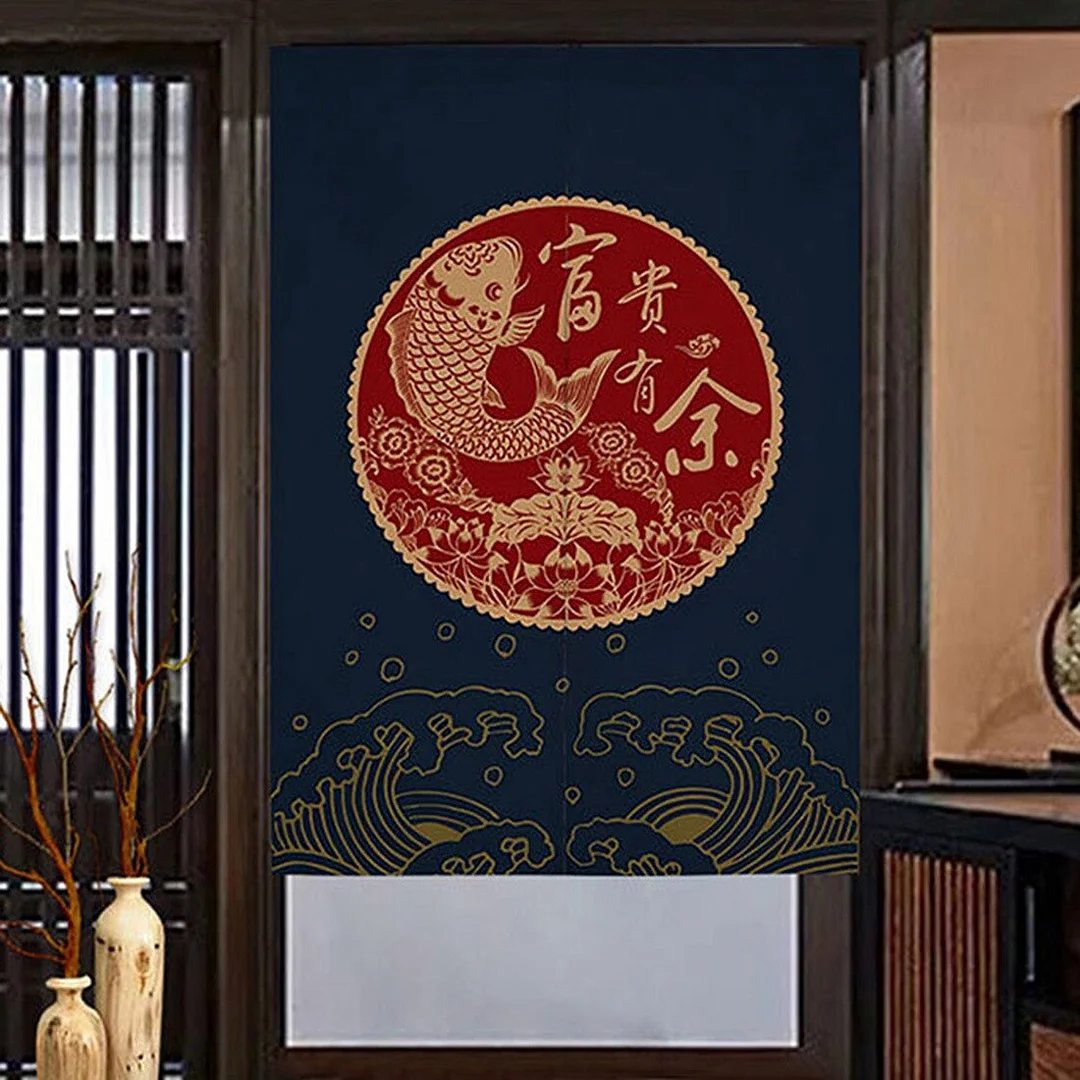 Chinese Koi Door Curtain Hanging Half-Curtain Kitchen Bedroom Entrance Noren Fengshui Curtains for Home Doorway Decor Drapes