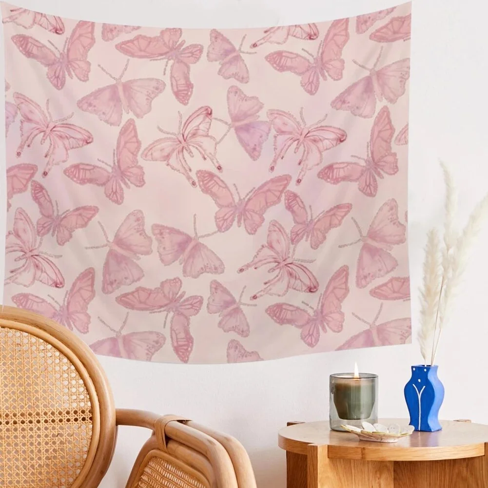 Pink Butterfly Tapestry Hippie Tapestry Pink Tapestry Wall Room Decor for Bedroom Living Room Dorm boho house decor collegedorm