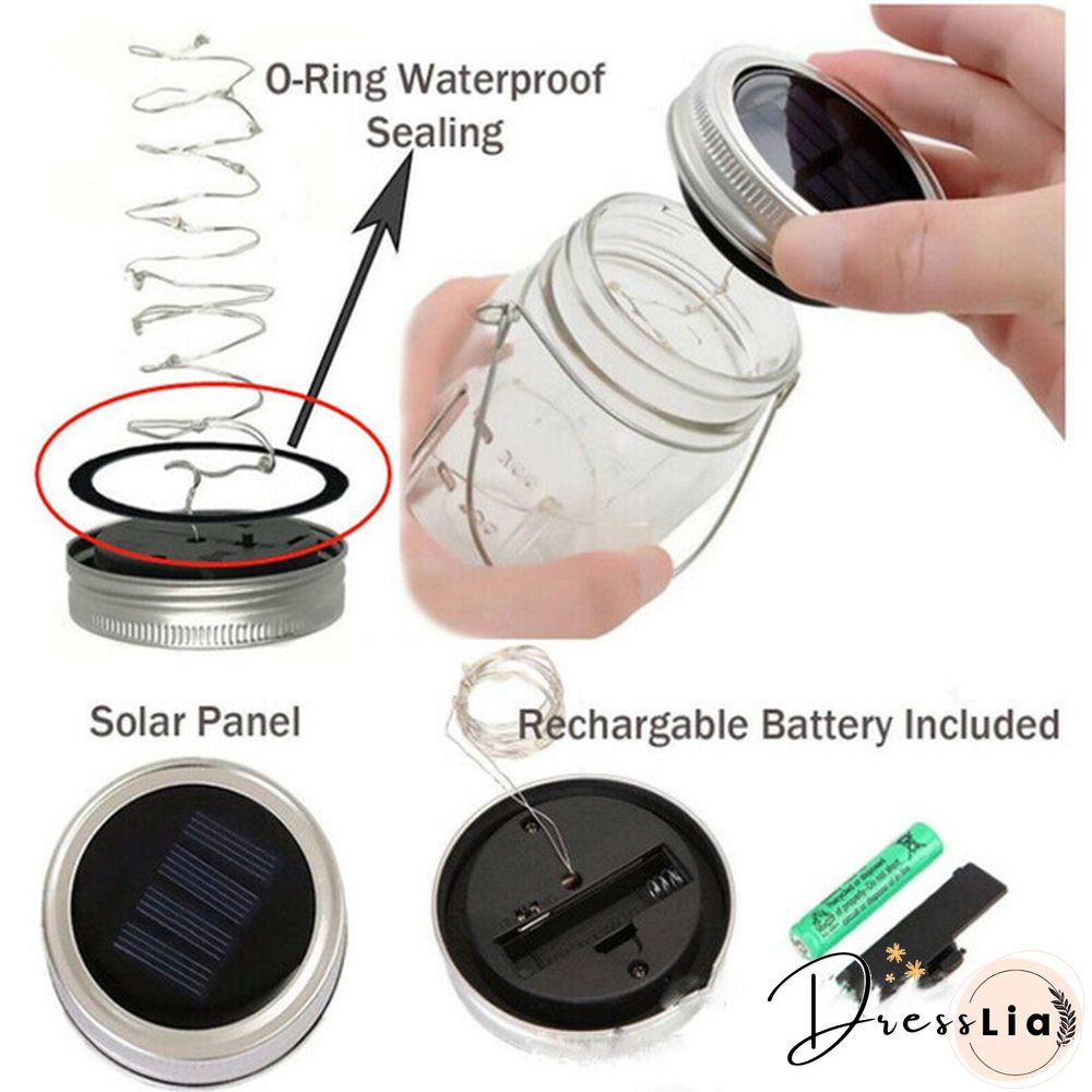 5/10/15 Pack Solar Powered Lid Lights 200cm 20 LEDs Mason Jar Solar Lights with Hangers , Indoor or Outdoor Usage for Wedding Christmas Holiday Party Decor (Jars Not Included)