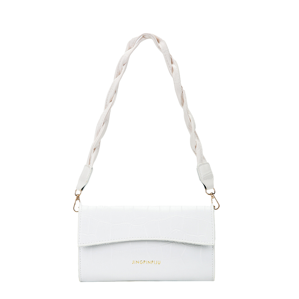

Alligator PU Handbag Women Solid Shoulder Woven Belt Underarm Bag -White, 501 Original