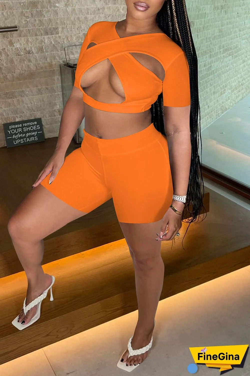 White Sexy Solid Hollowed Out Patchwork V Neck Short Sleeve Two Pieces