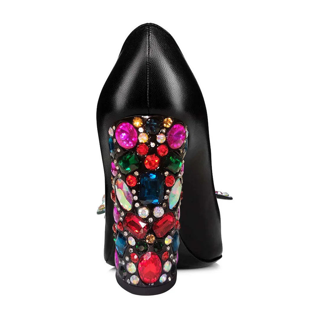 Sparkly Pointed Toe Rhinestone Butterfly Prom Black High Heels