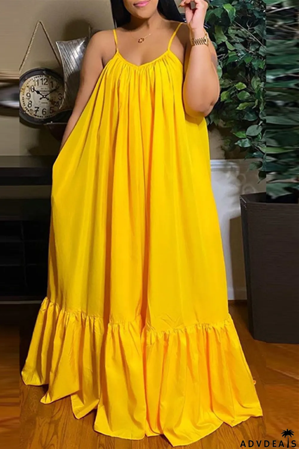 Dark Gray Sexy Casual Solid Backless Spaghetti Strap Loose Sling Dress