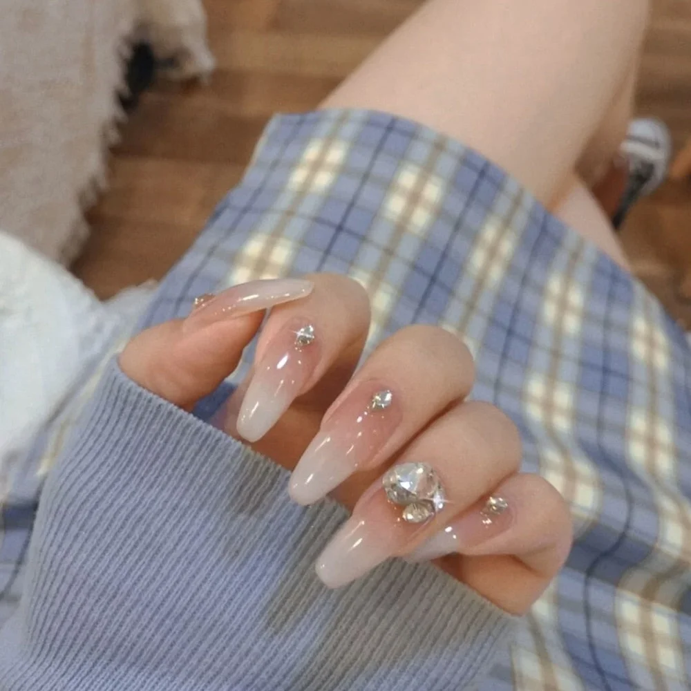 Fake nails with glue designed 24pcs French Ribbon Wear Long Paragraph Fashion Manicure Patch False Nails Wearable Nail Patch TY-Nail Inspo