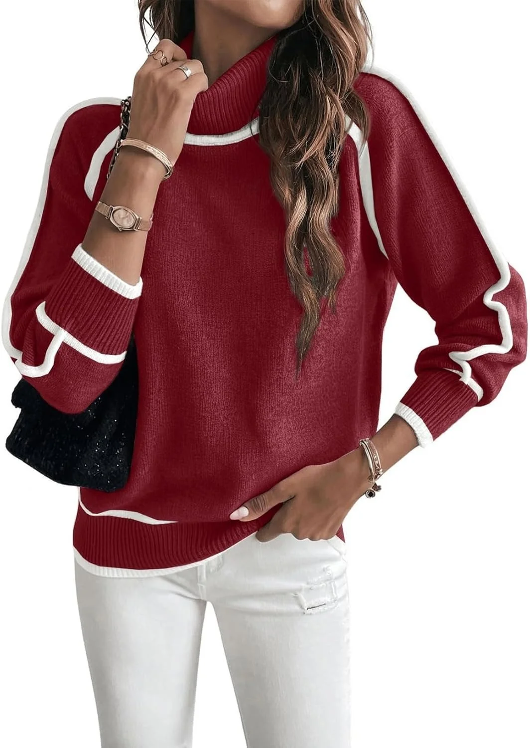 Athvotar Athvotar And Winter Knitted Shirt Women's Jacket Long-Sleeved High-Necked Top Solid Color Loose Casual Jump Sweater