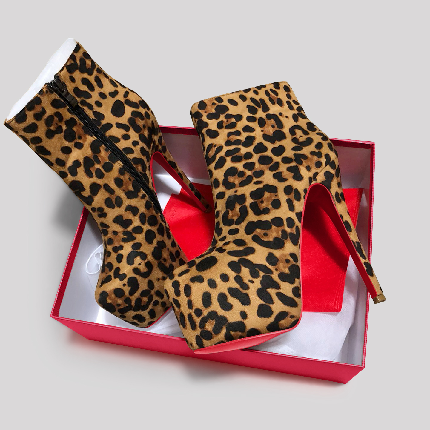 6.1" Women's Sky High Heels Platform Red Bottom Shoes Winter Ankle Boots Suede-MERUMOTE