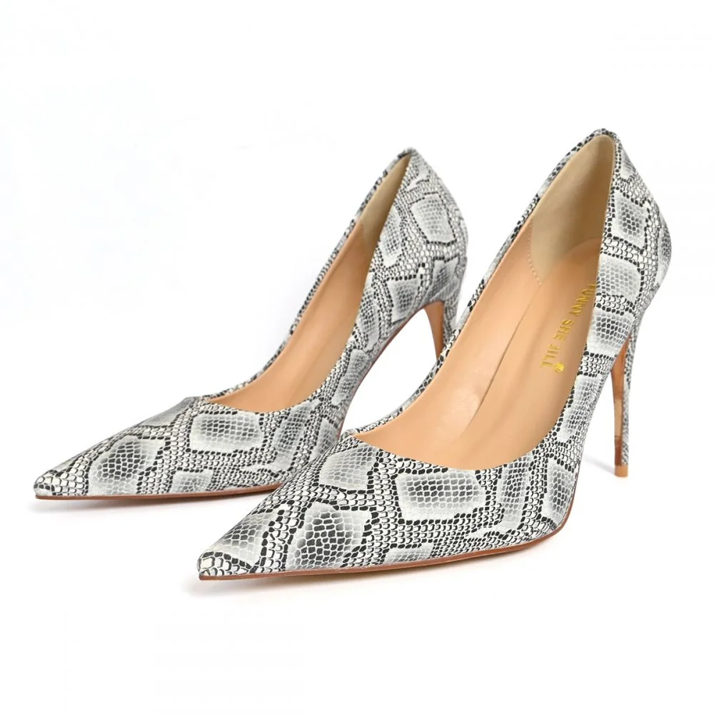 Pointed Toe Stiletto Heel Pumps with Snake Skin for Women Nicepairs
