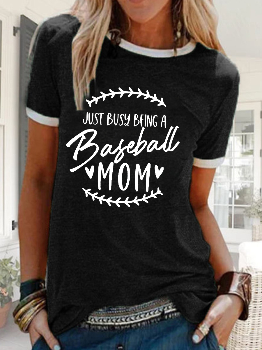 Just Busy Being A Baseball Mom Color Block Sleeve T-shirt