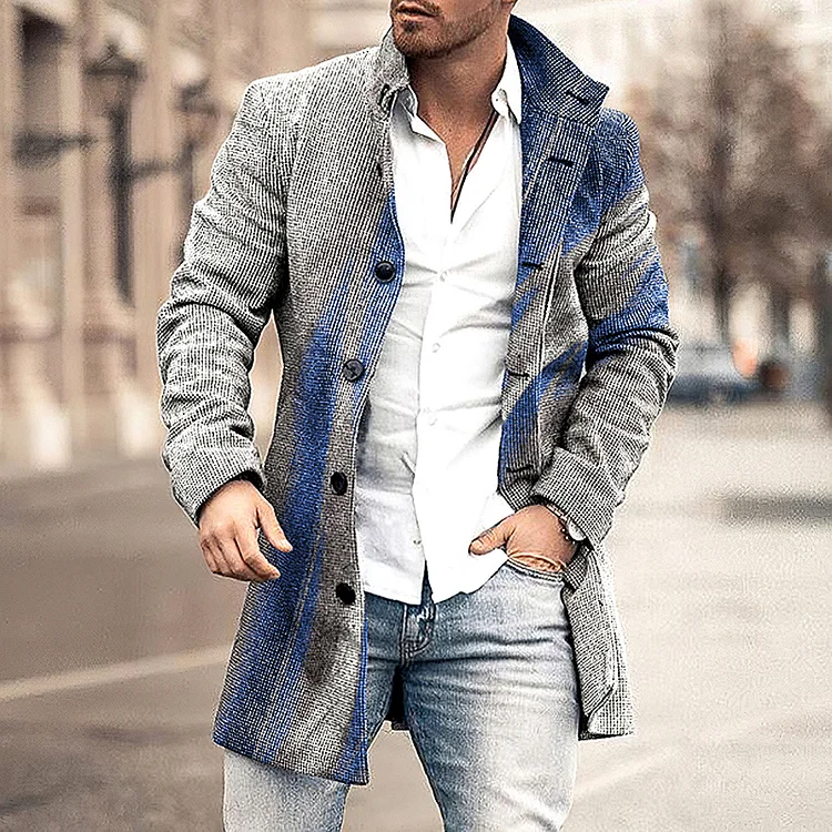 BrosWear Casual Blue And Gray Gradient Fashion Coat