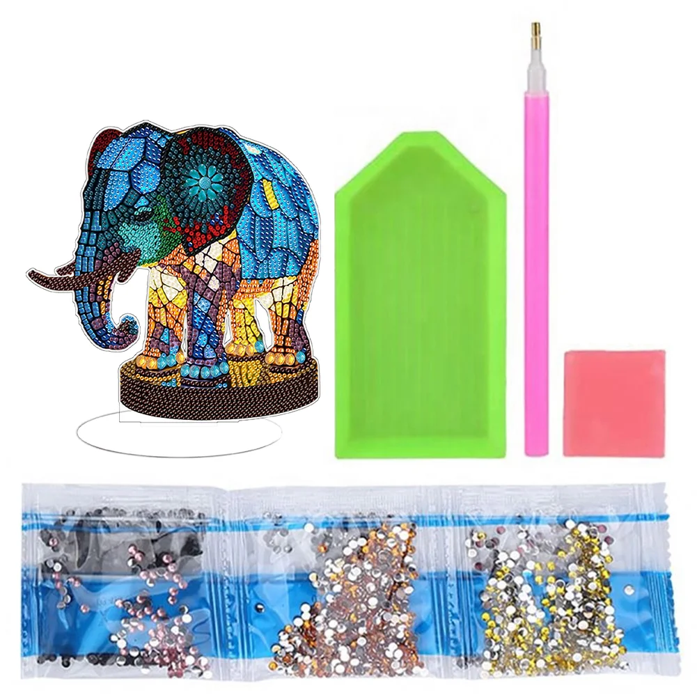 DIY Elephant Acrylic Single-Sided Diamond Painting Desktop Decoration with Light for Office Desktop Decor