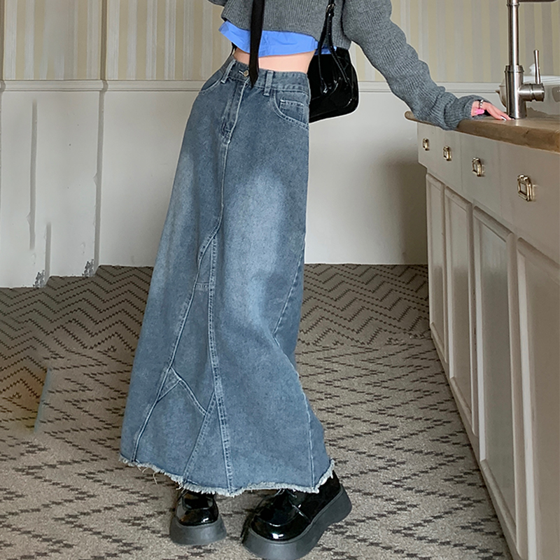 VINTAGE SPLIT DENIM MIDI SKIRT