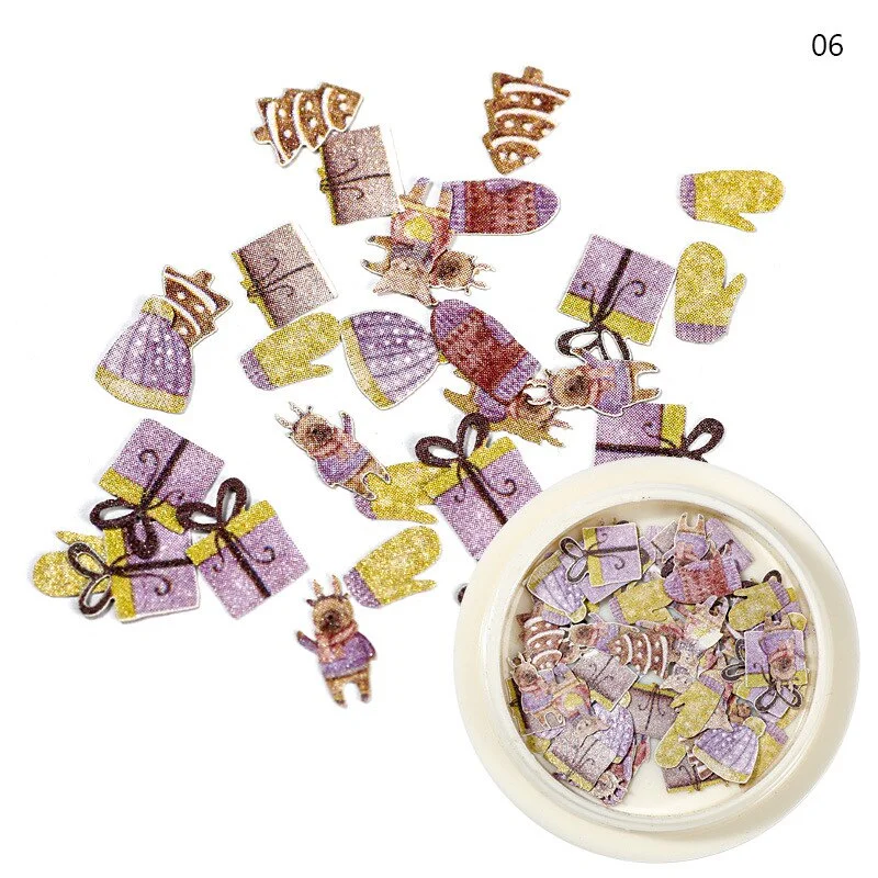 3D Christmas Series Wood Pulp Piece Nail Art Decoration Accessories Manicure Snowflake Snowman Shape Manicure Art Decal