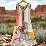 Women's Vintage Floral Lace Patch Comfort Dress - Image 2