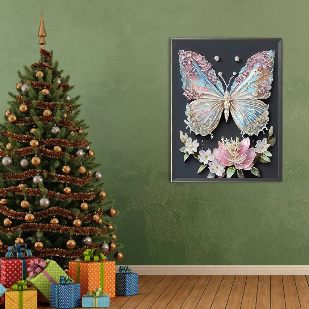 Diamond Painting - Partial Special Shaped Drill - Flower Butterfly(Canvas|30*40cm)