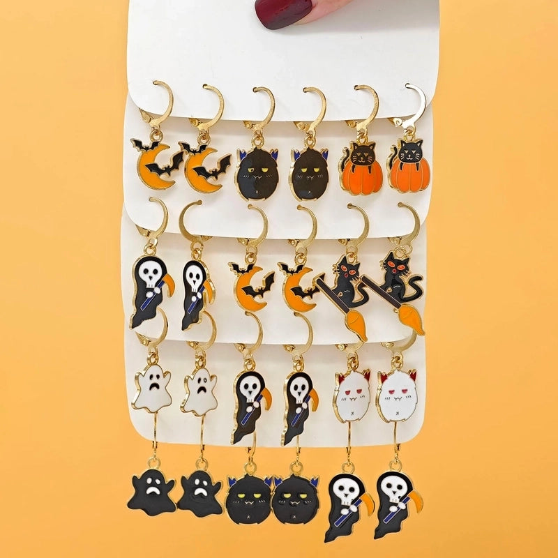 1 Set Cute Pumpkin Cat Bat Alloy Ear Hook