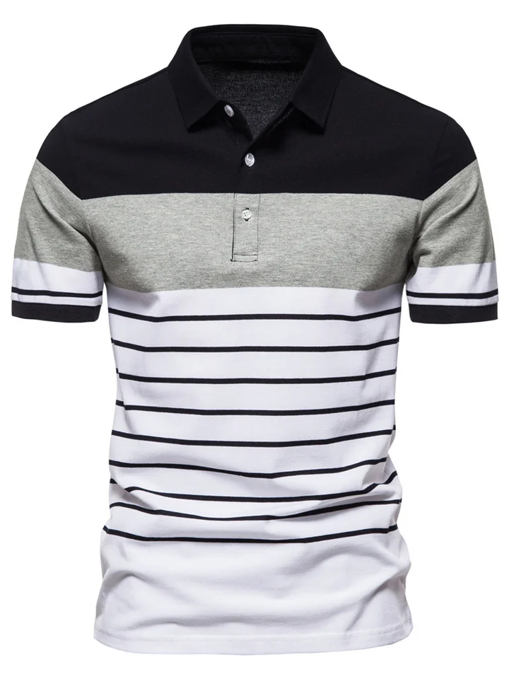 Men's Polo Shirt Golf Shirt Casual Daily Collar Classic Short Sleeve Fashion Striped Button Front Regular Fit Light Pink Black Navy Blue Polo Shirt