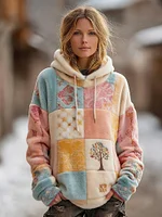 Women's Vintage Viking Tree Of Life Floral Pattern Plush Hoodie