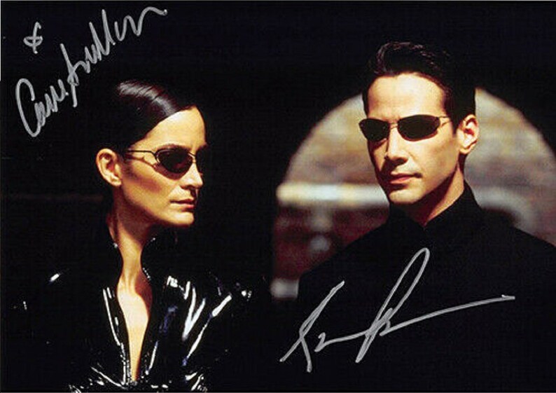 Keanu Reeves & Carrie-Anne Moss THE MATRIX Hand Signed Autograph 8x10 Photo Poster painting wCOA