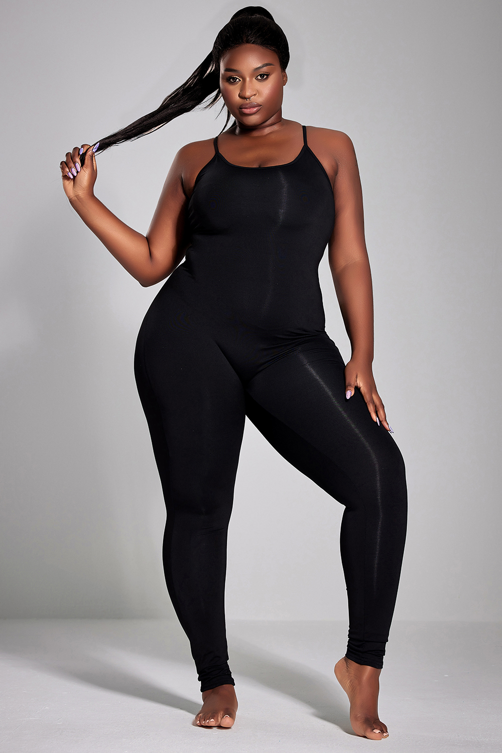 Design Plus Size Casual Jumpsuit Black U-Neck Sleeveless Knitted Jumpsuit