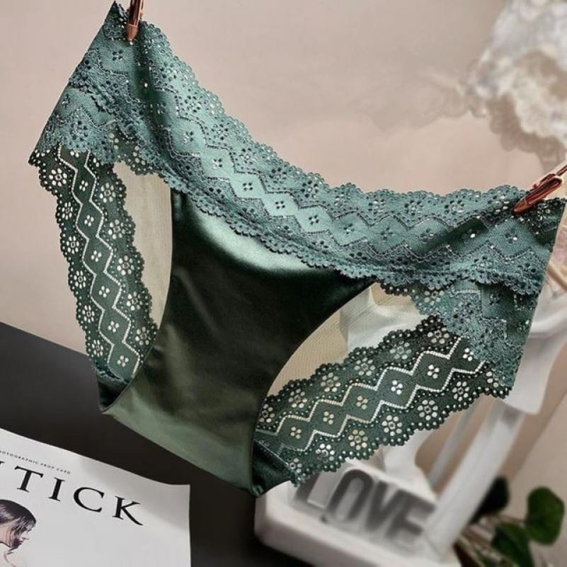 Lace Underwear Women Panties Sexy Briefs Middle Waist Floral Lace Panties Female Underpants Lingerie Perspective Satin Pantys