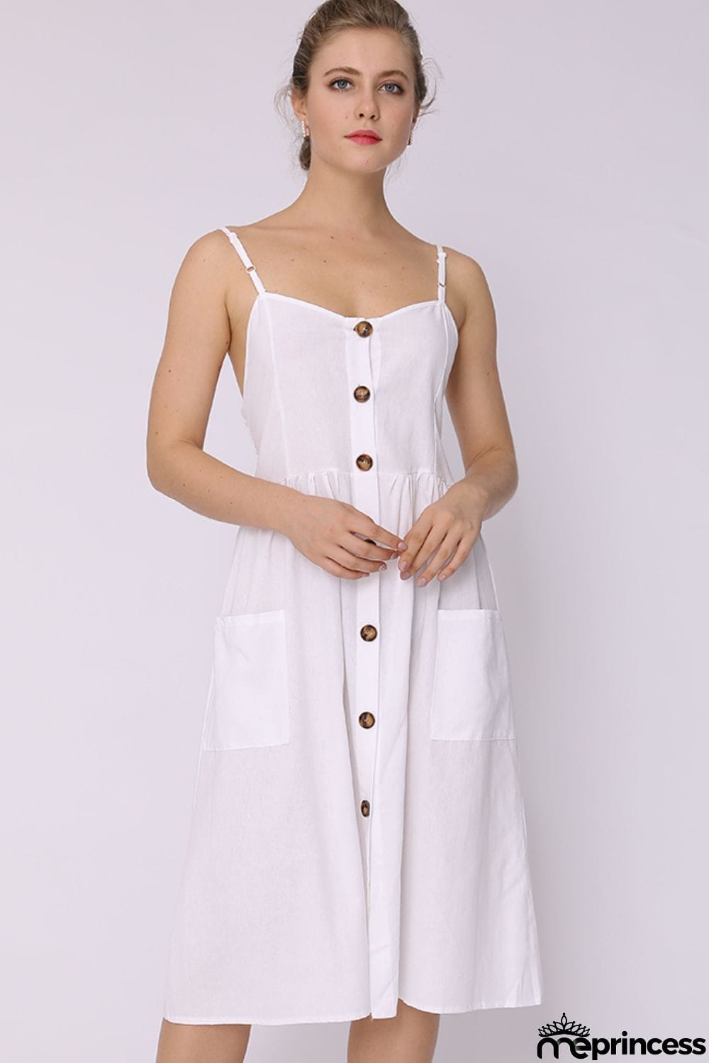 Spaghetti Strap Smocked Dress with Pockets