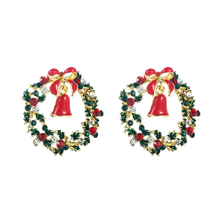Simple Garland Bells Bow Christmas Earrings