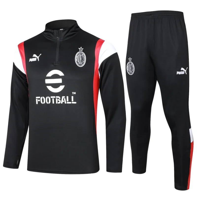 23-24 AC Milan Half Zipper Long Sleeved Black Training Suit