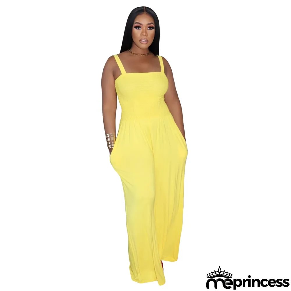 Women'S Solid Casual Strap Sleeveless Wide Leg Jumpsuit