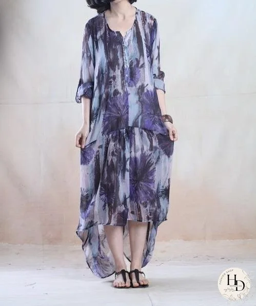 purple elegant floral maxi sundress long summer dress oversize holiday dress gown