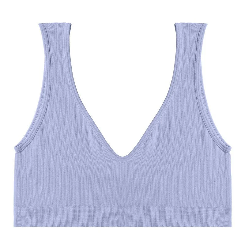 FINETOO Padded Tops Women Candy Color Bralette Ladies Deep V Tanks M-XL Sexy Backless Top Comfortable Underwear Female Lingerie