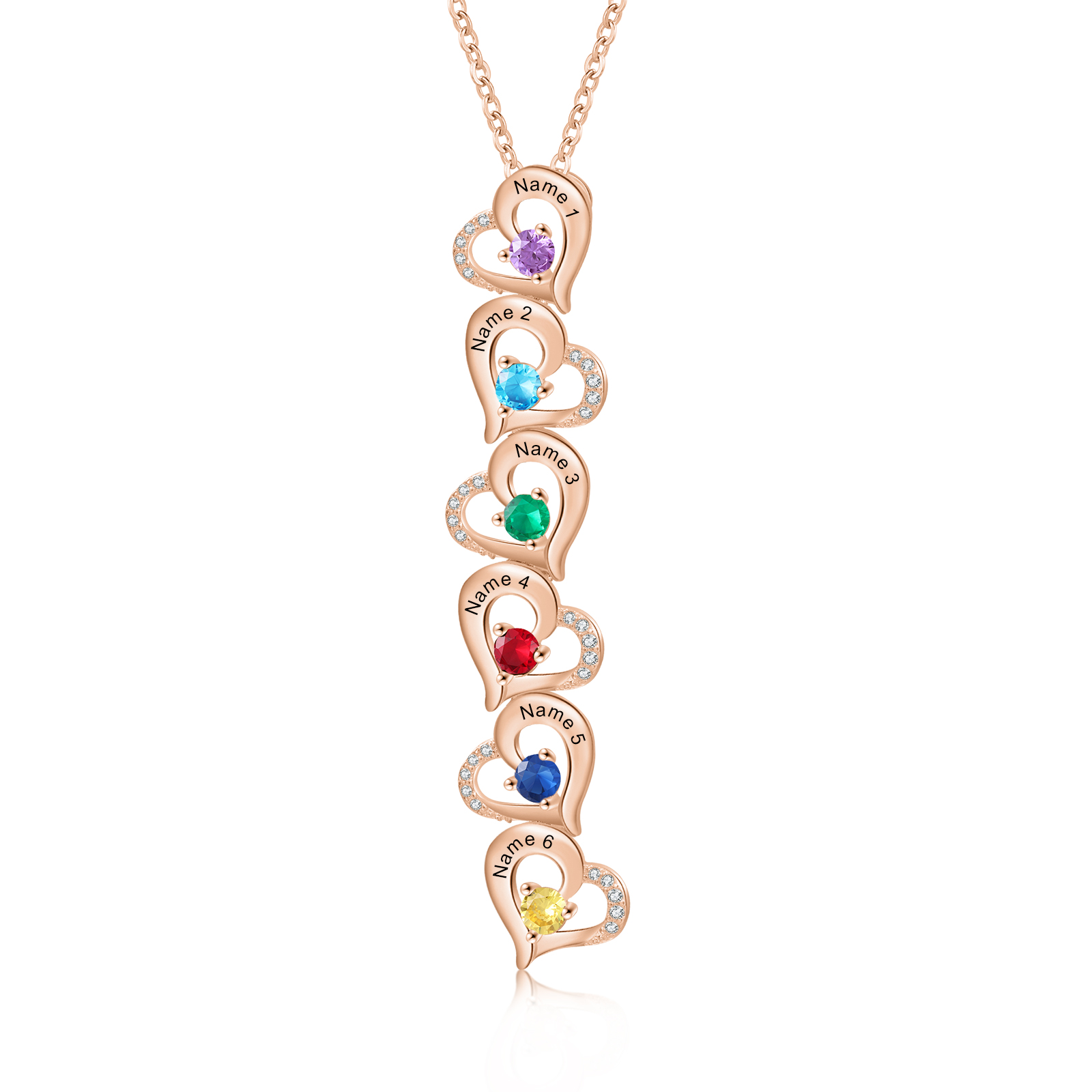 6 Names - Personalised Heart Pendant Necklace Custom Birthstones & Names Necklace Birthday Gift for Her -Jessemade AU