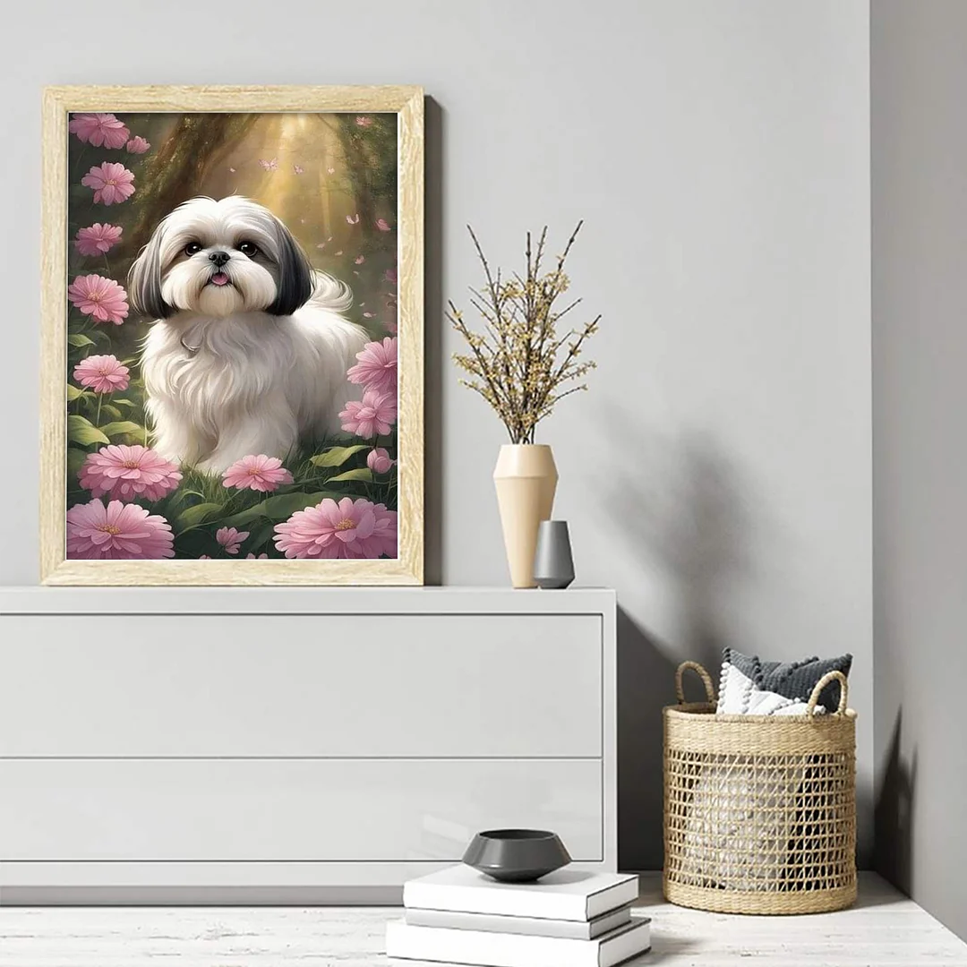 Shih Tzu Full 11CT DIY Stamped Cross Stitch Kits 40x55cm for Adults Home Decor