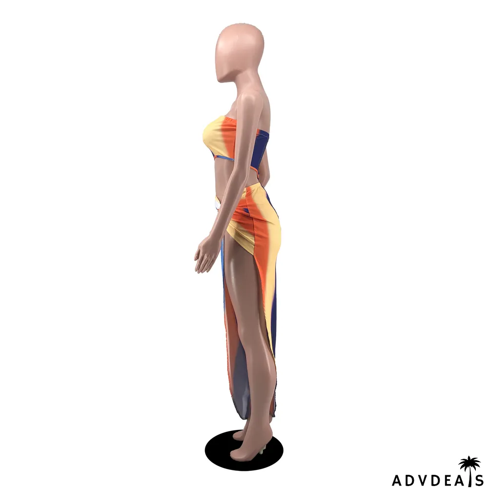 Summer Print Wrap Skirt Set