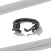 925 Sterling Silver Cuff Ring Cute Black Cat Design